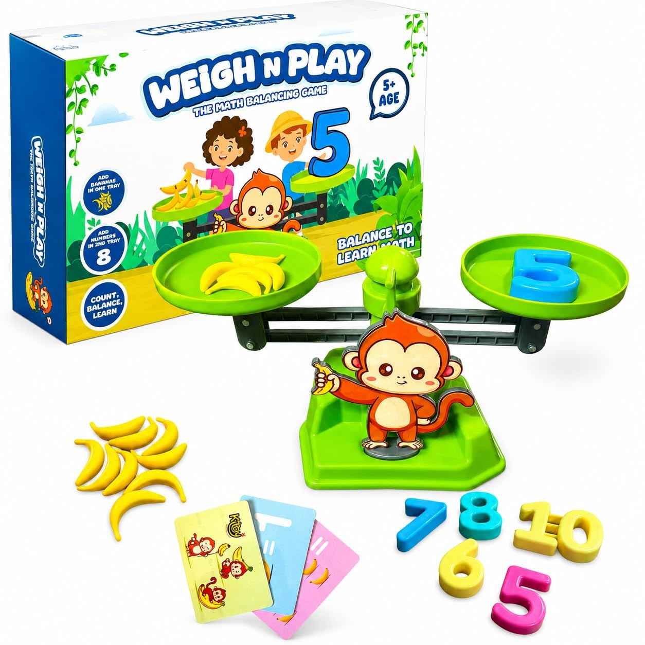 Weigh N Play The Math Balancing Game Monkey - 5+ Age | Hands-On Learning Toy with Weight Scale, Number Cards & 20 Bananas